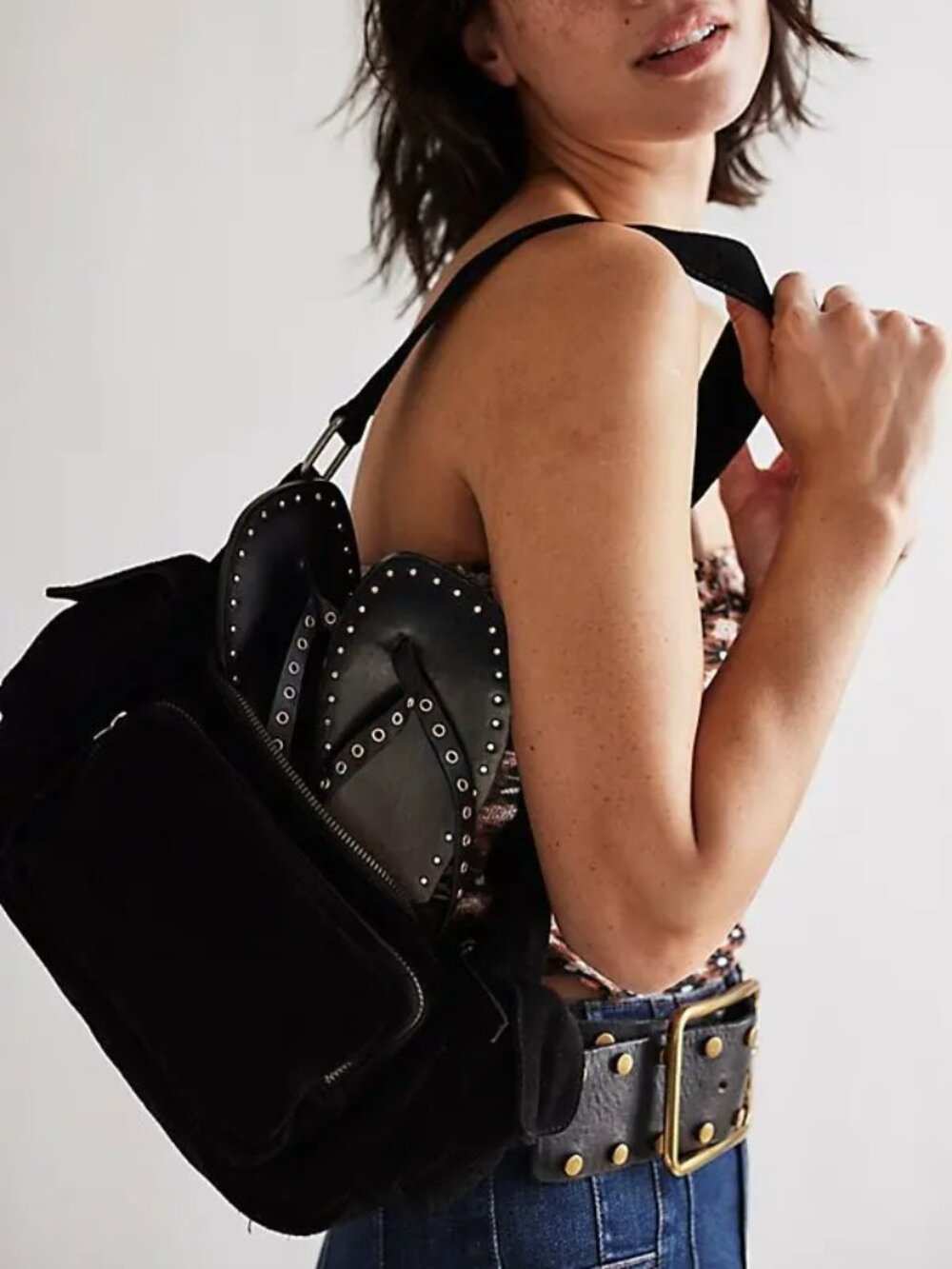 FREE PEOPLE Siren Suede Shoulder/Crossbody Bag In Black NWT
